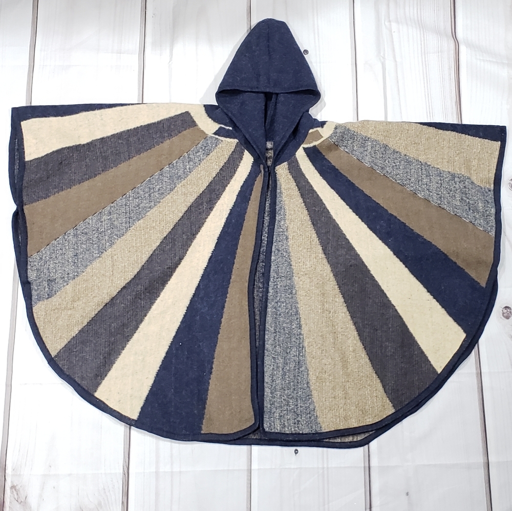 Sunburst Swing Striped Poncho Boho Hooded Jacket - Picture 6 of 12